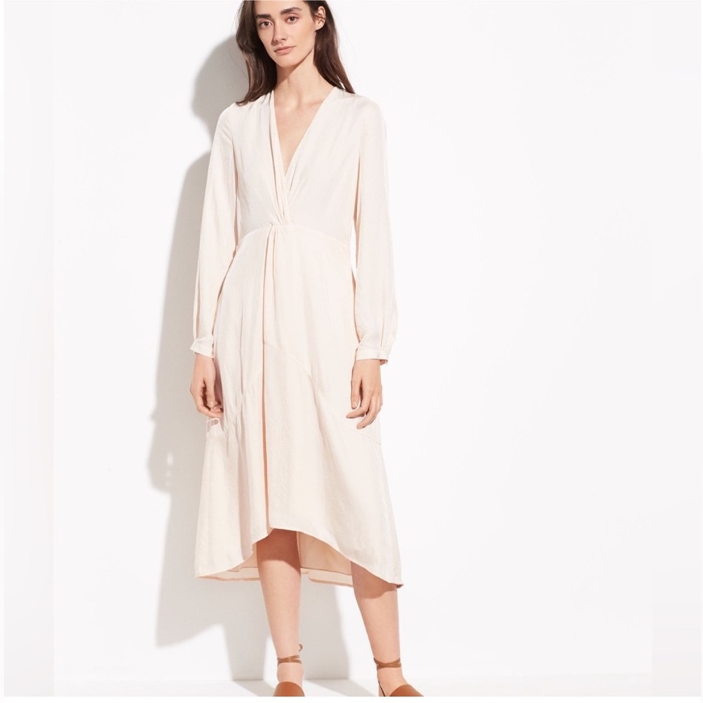 VINCE V-NECK LONG-SLEEVE TWISTED DRAPE DRESS NWT